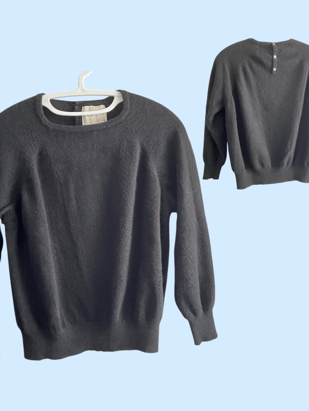 Jumper 1234 Plush Cashmere Crew Neck Black Sweater Button Back M (estimated)